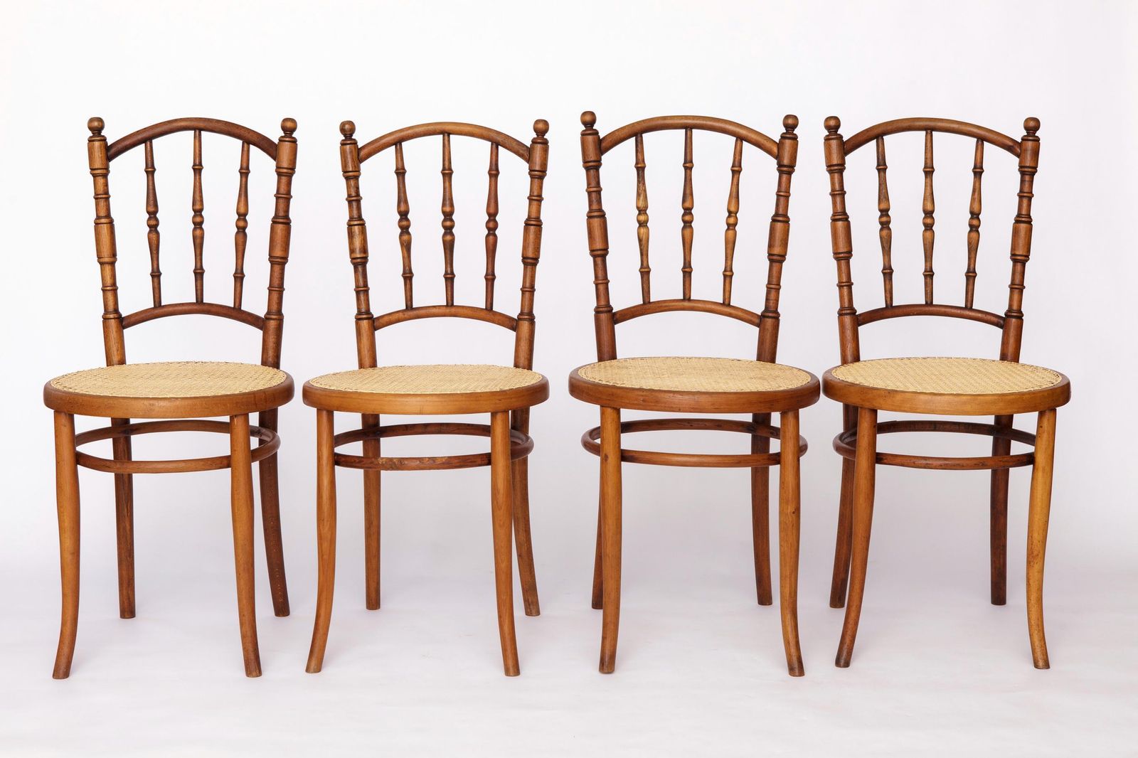 Set Of 4 Josef Kohn Bentwood Chairs – Austrian Vintage 1930s–1950s, Beechwood With Vienna Cane Seats, Thonet Style
