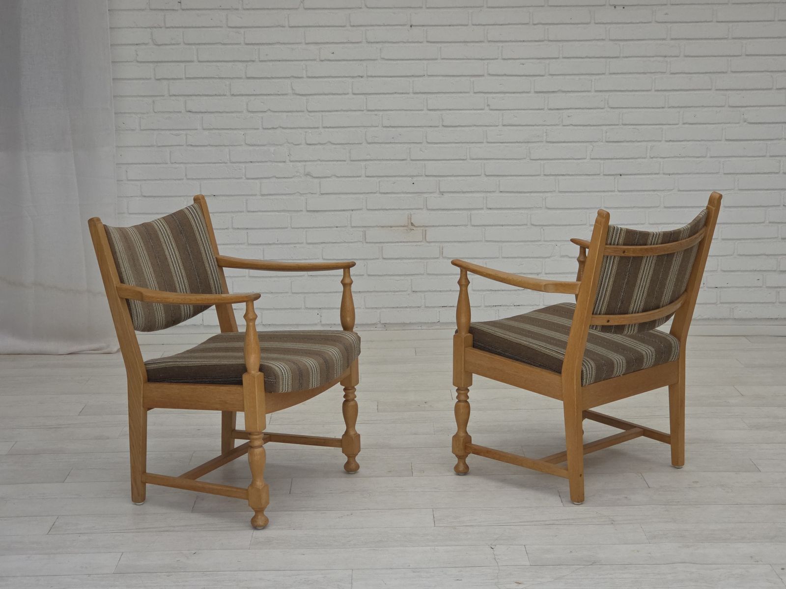 1970s, Pair Of Scandinavian Armchairs, Furniture Wool, Solid Oak Wood. photo Furniture