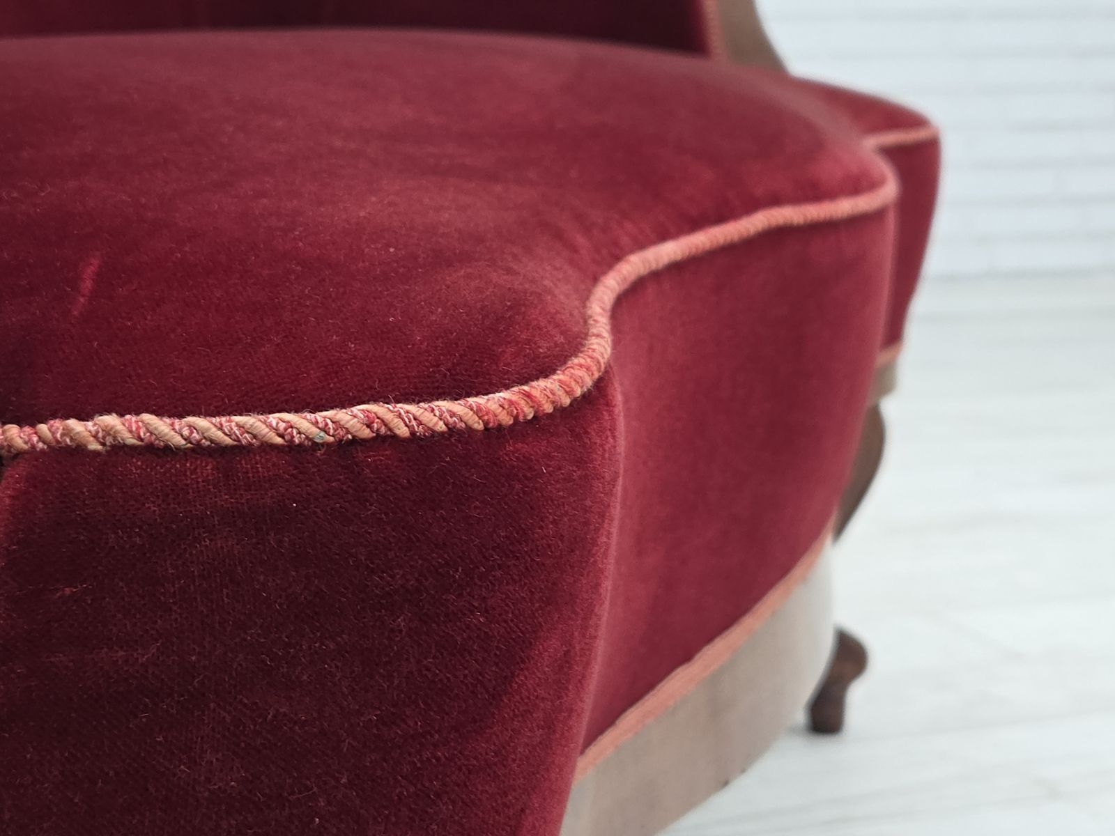1920 30s, Danish 2 Seater Sofa, Furniture Velour, Ash Wood, Reupholstered. photo vinterior