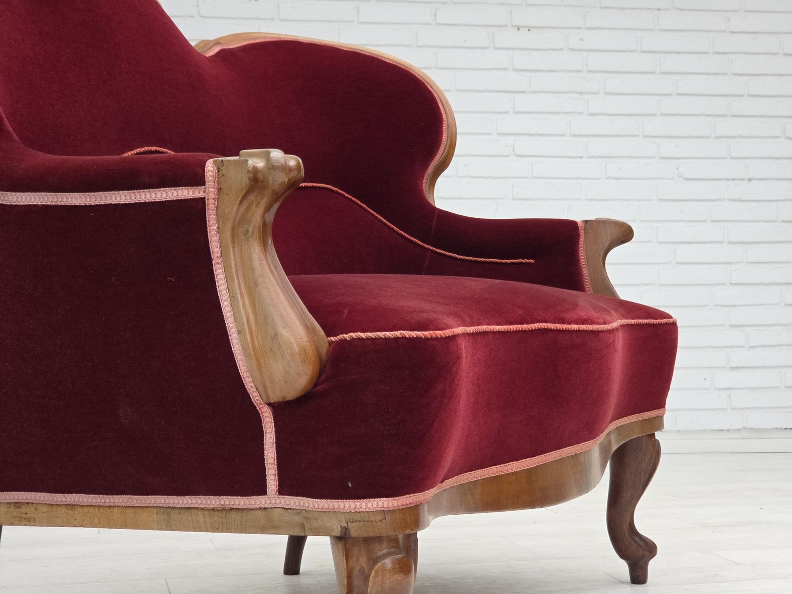 1920 30s, Danish 2 Seater Sofa, Furniture Velour, Ash Wood, Reupholstered. photo buy