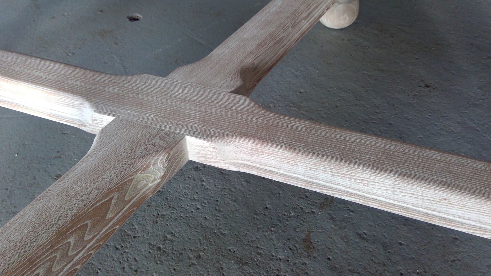 A Turned Leg Cross Stretcher Base Drawer Leaf  Cerused Elm Refectory Table, 1950s, In A Driftwood White Modernity Finish photo furniture