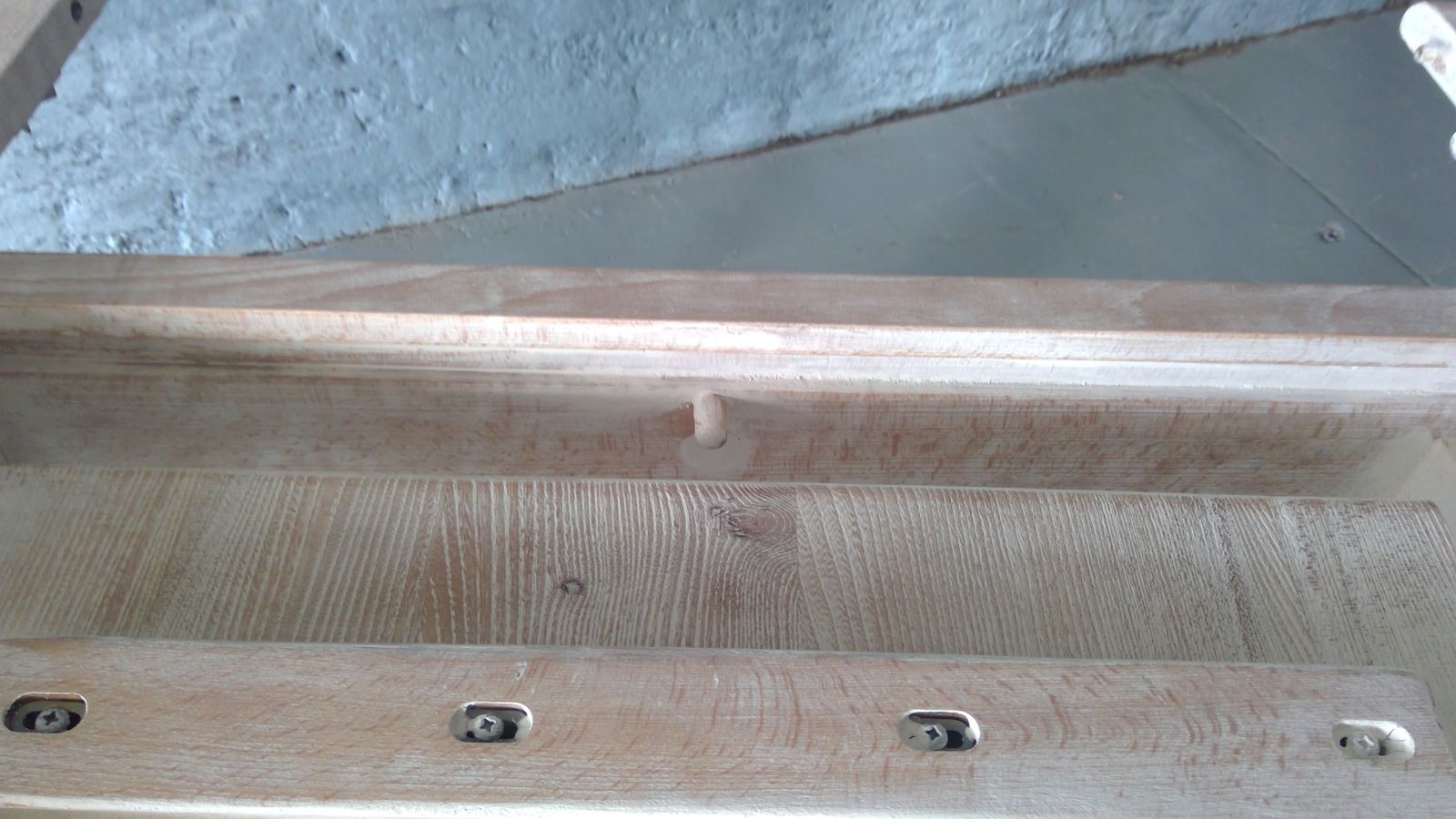 photo for sale A Turned Leg Cross Stretcher Base Drawer Leaf  Cerused Elm Refectory Table, 1950s, In A Driftwood White Modernity Finish