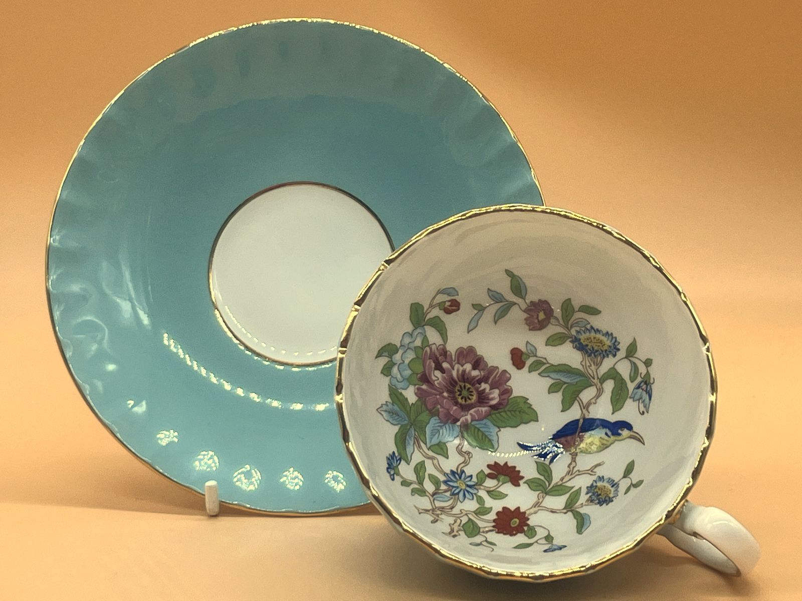 Aynsley China Oban Shape Pembroke Design Turquoise Cabinet Tea Cup & Saucer Duo. photo for sale