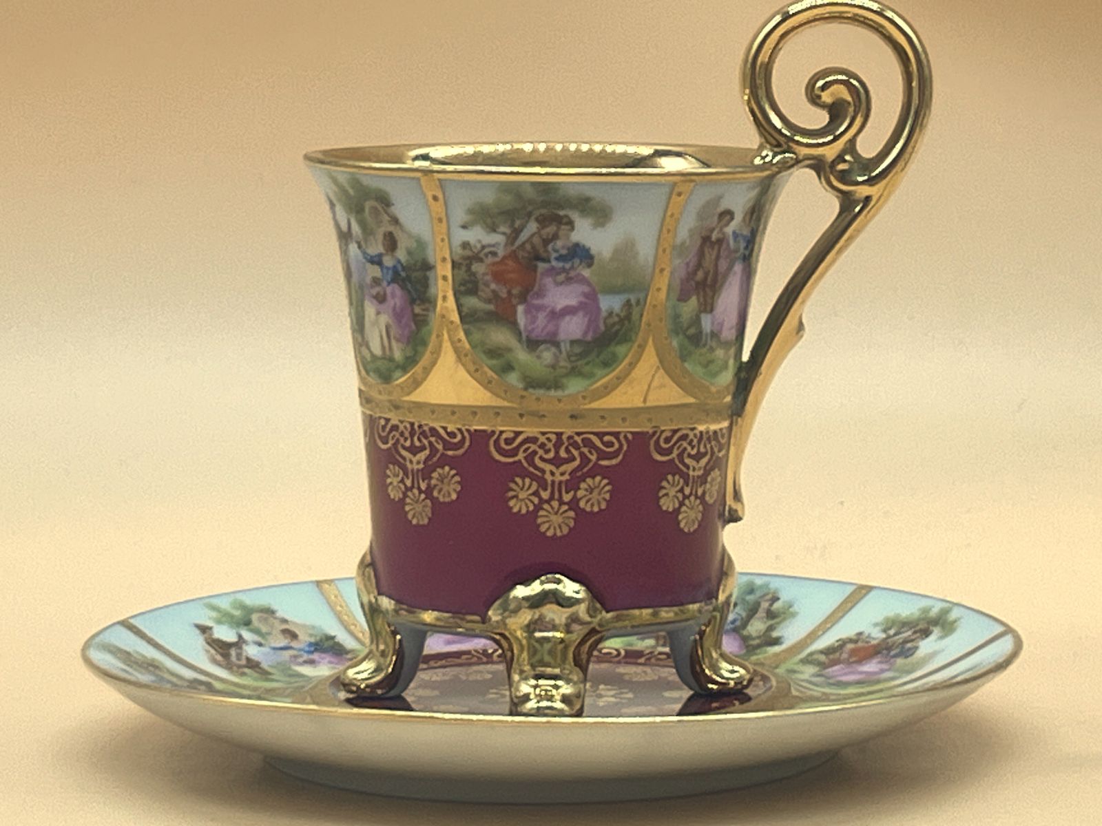 German Porcelain Fragonard, J.K. Deco Carlsbad Bavaria Old Vienna Demitasse Cup & Saucer Duo. photo furniture