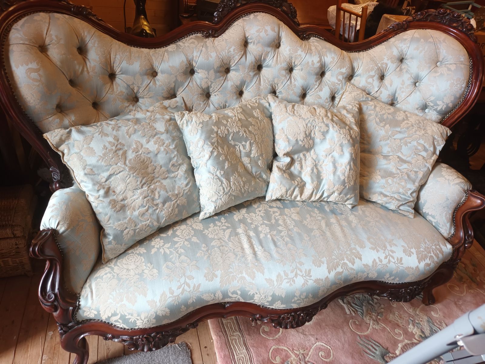 Mahogany Double Ended Chaise Victorian Couch, Reupholstered To Current Regulations.
