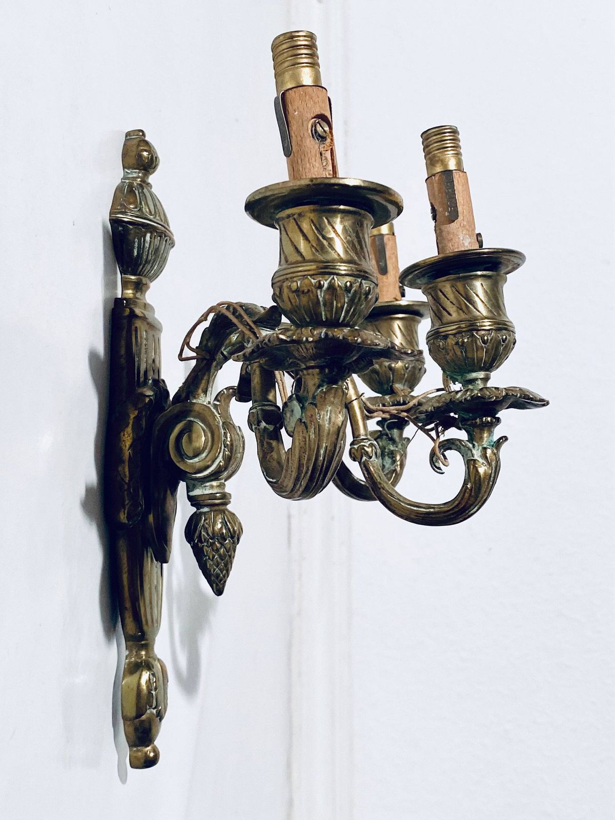 Two Antique Elegant French Bronze Wall Lamps / Opulent Louis XVI Castle Wall Decor 1920s photo for sale