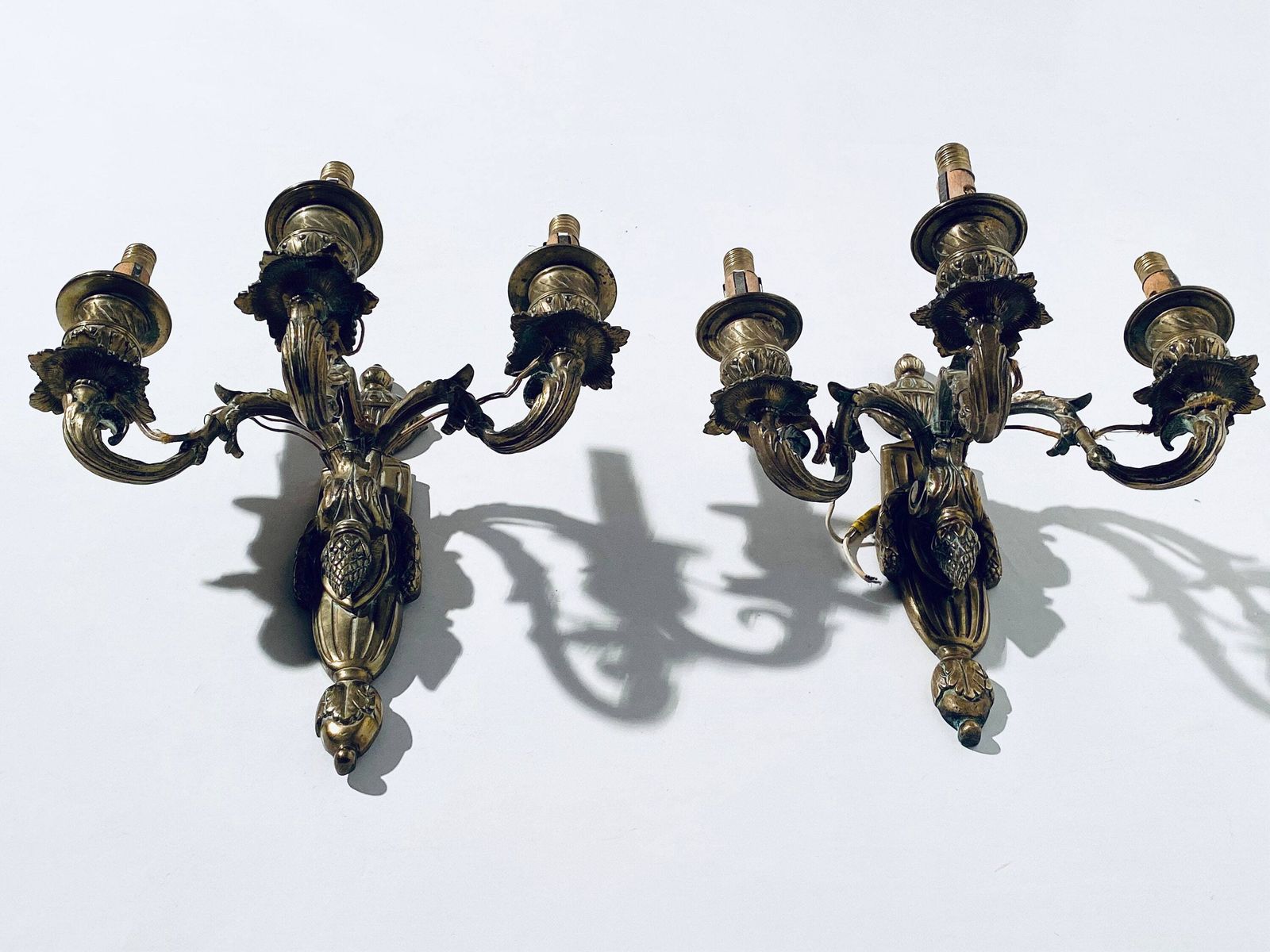 Two Antique Elegant French Bronze Wall Lamps / Opulent Louis XVI Castle Wall Decor 1920s photo buy