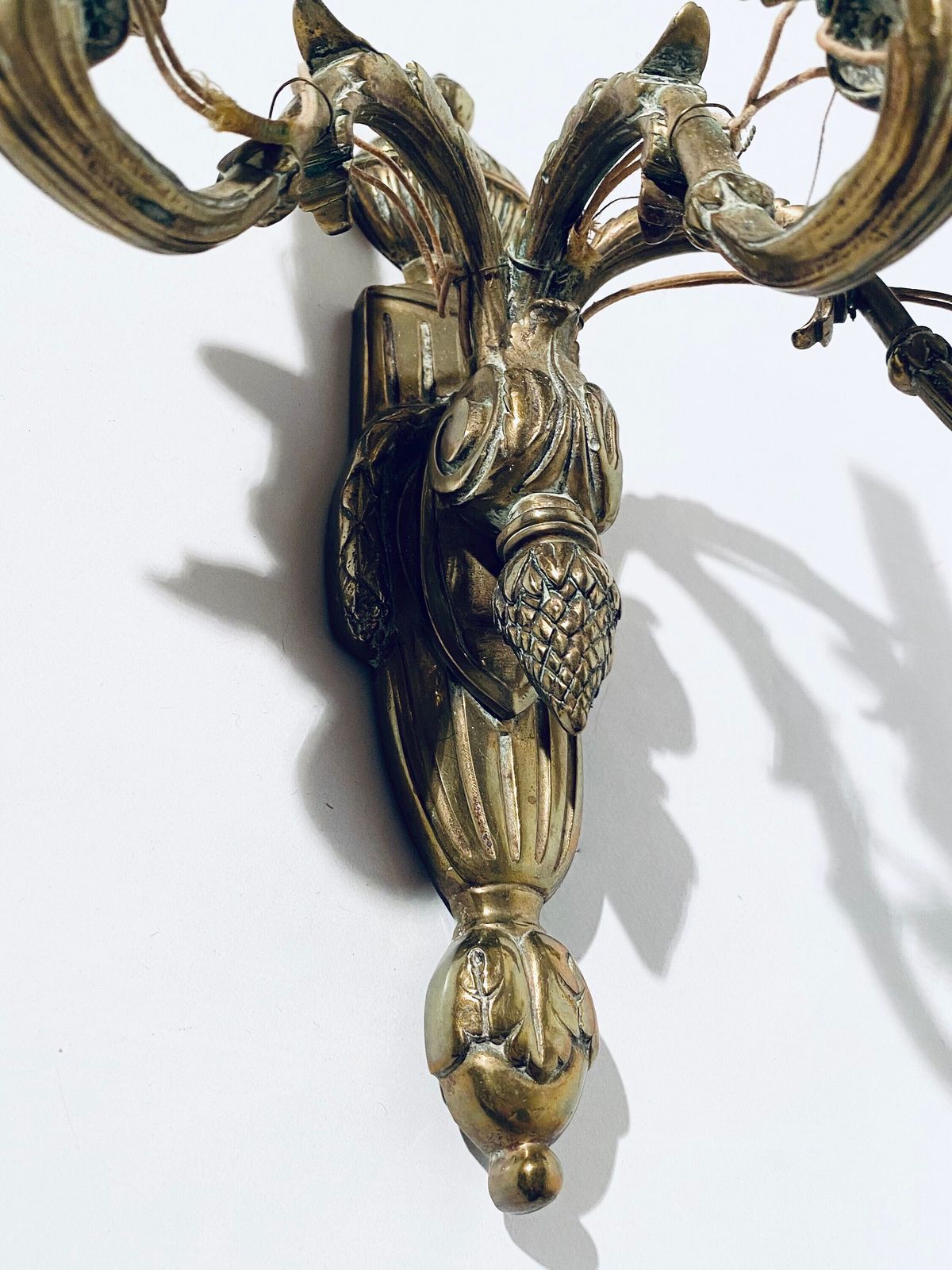 photo furniture Two Antique Elegant French Bronze Wall Lamps / Opulent Louis XVI Castle Wall Decor 1920s