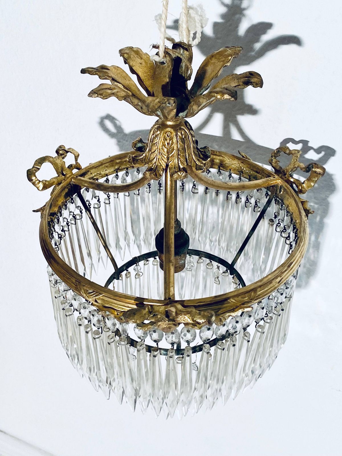 Crystal Chandelier Ceiling Basket Lamp Glass / France Vintage Decor 1920s photo furniture