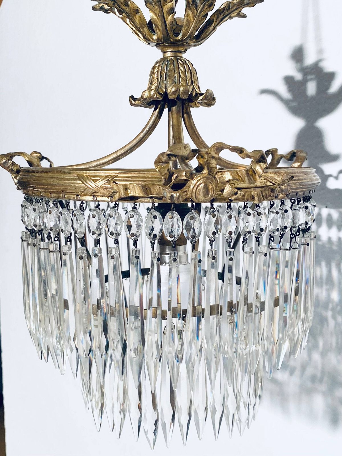 Crystal Chandelier Ceiling Basket Lamp Glass / France Vintage Decor 1920s photo vinterior