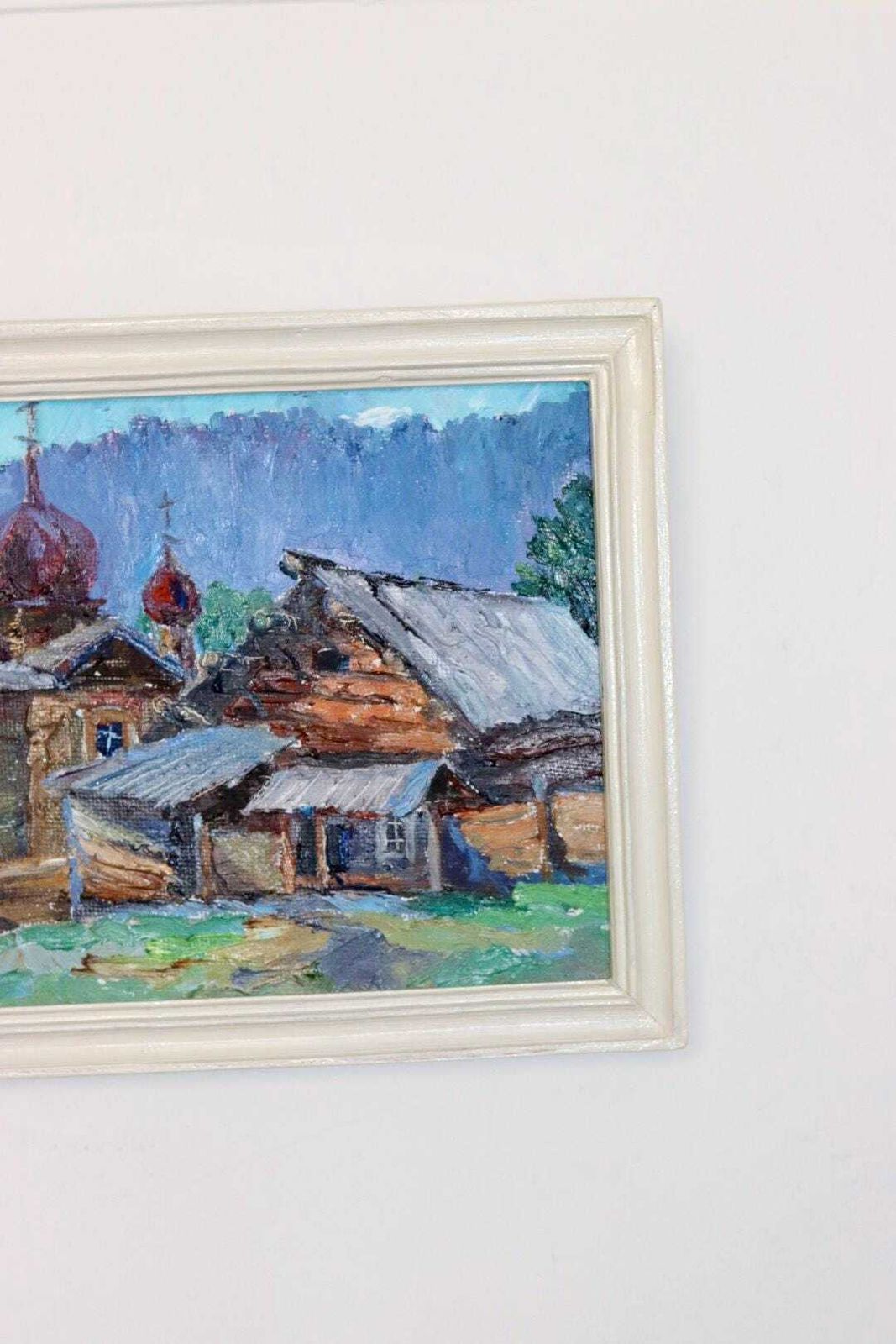 Original Mid Century Oil On Panel – “Church And Huts” By A. Vesnin 2003 – Framed, 31.5 X 23 Cm (12.4 X 9.1 In) photo 145.0