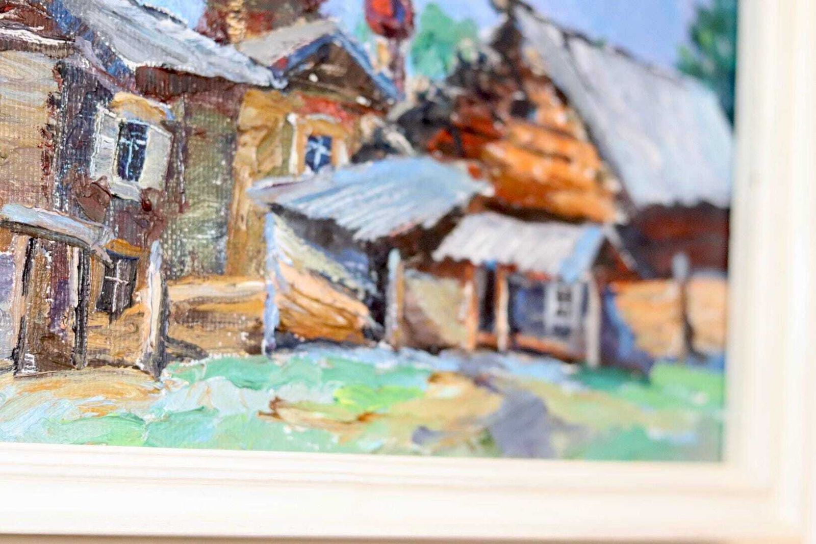 Original Mid Century Oil On Panel – “Church And Huts” By A. Vesnin 2003 – Framed, 31.5 X 23 Cm (12.4 X 9.1 In) photo vinterior