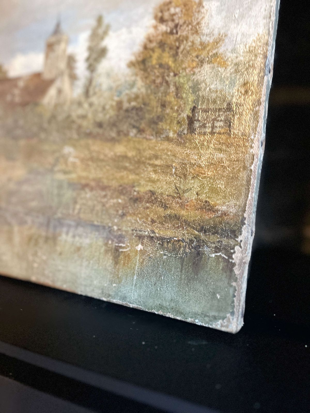 Vintage Oil On Canvas Landscape With Church & Trees By R.A. Clarke photo furniture