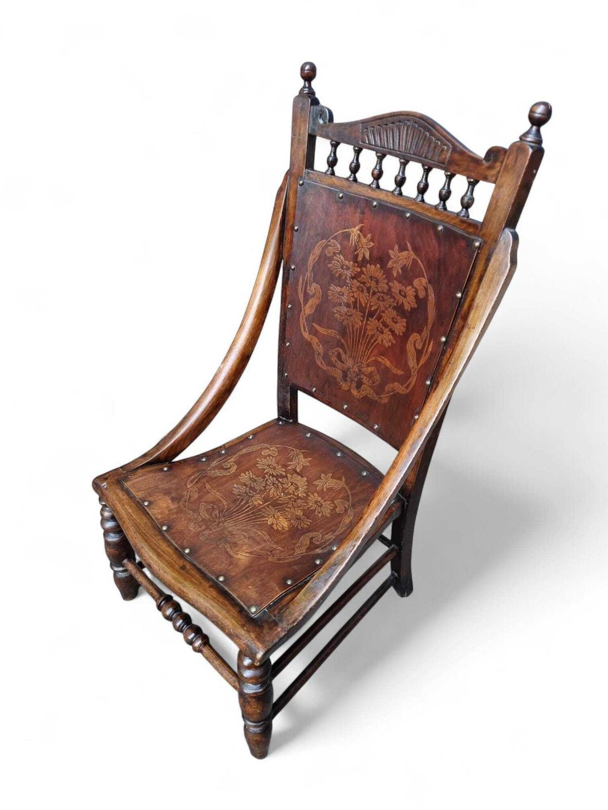 Antique Edwardian Century Beech Floral Occasional Chair / Early 20th Century photo vintage
