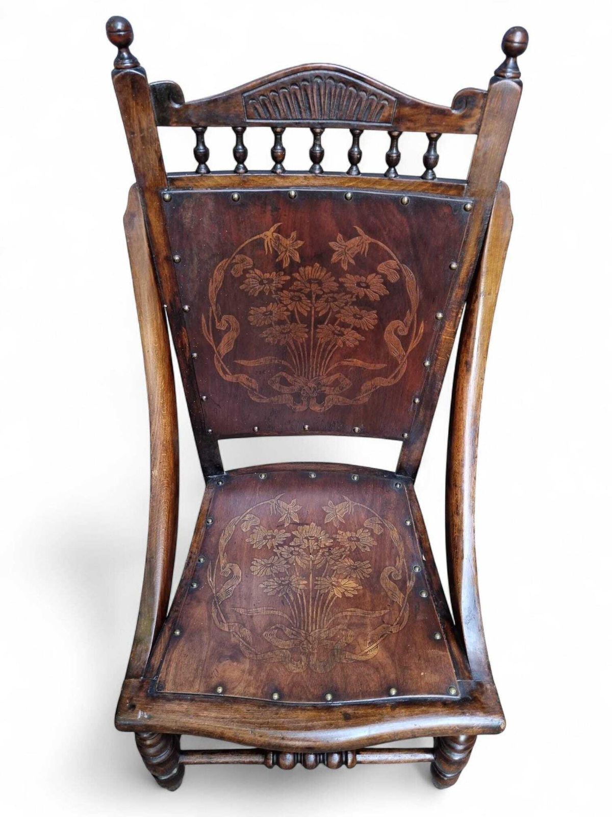 photo for sale Antique Edwardian Century Beech Floral Occasional Chair / Early 20th Century