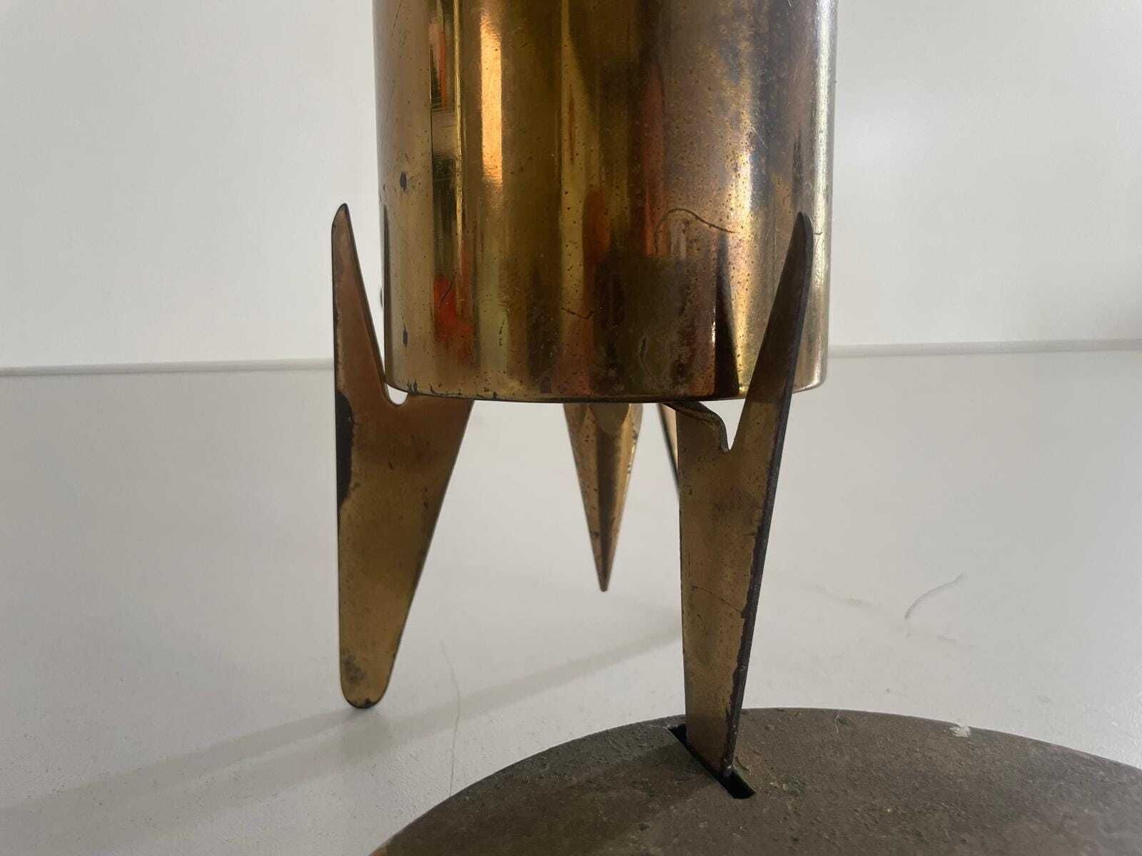 photo for sale Mid Century Rare Brass Italian Rocket Design Luxury Cigarette Dispenser With Ashtray By Brevettato, 1960s, Italy
