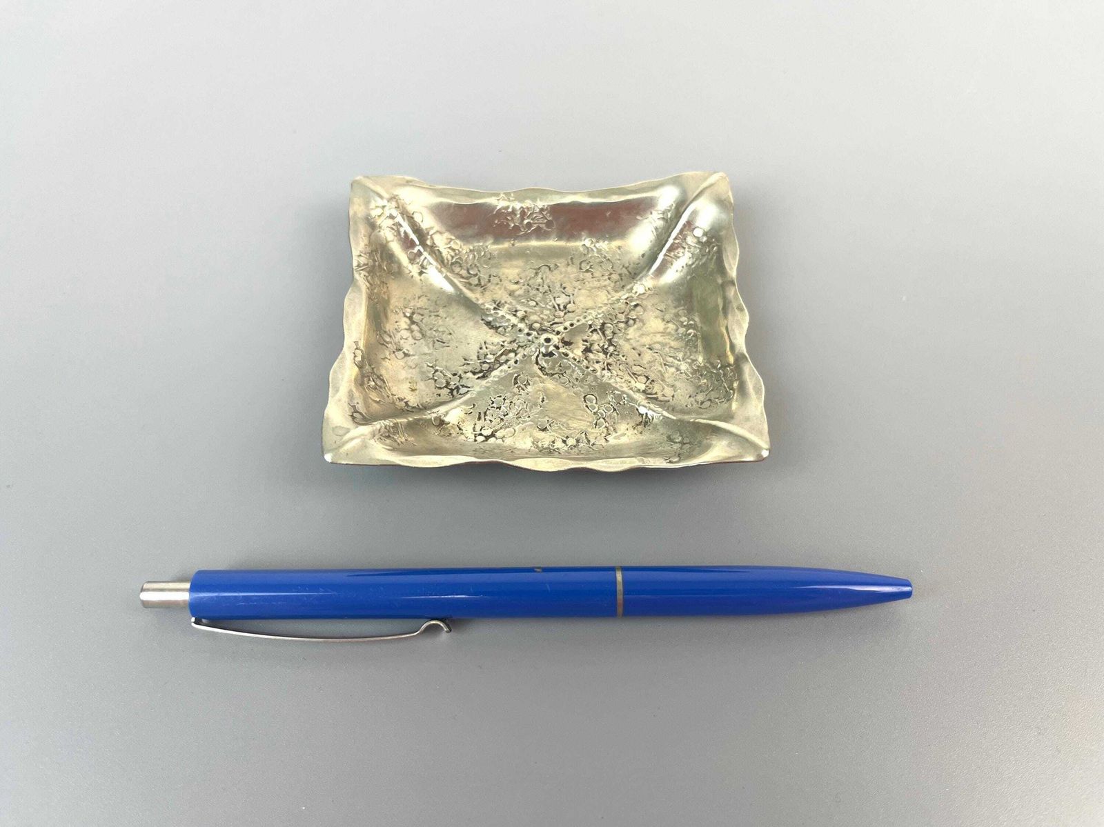 Rare Mid Century Brutalist Silver Plate Jewelry Ring Trinket Bowl Signed By Artist photo for sale