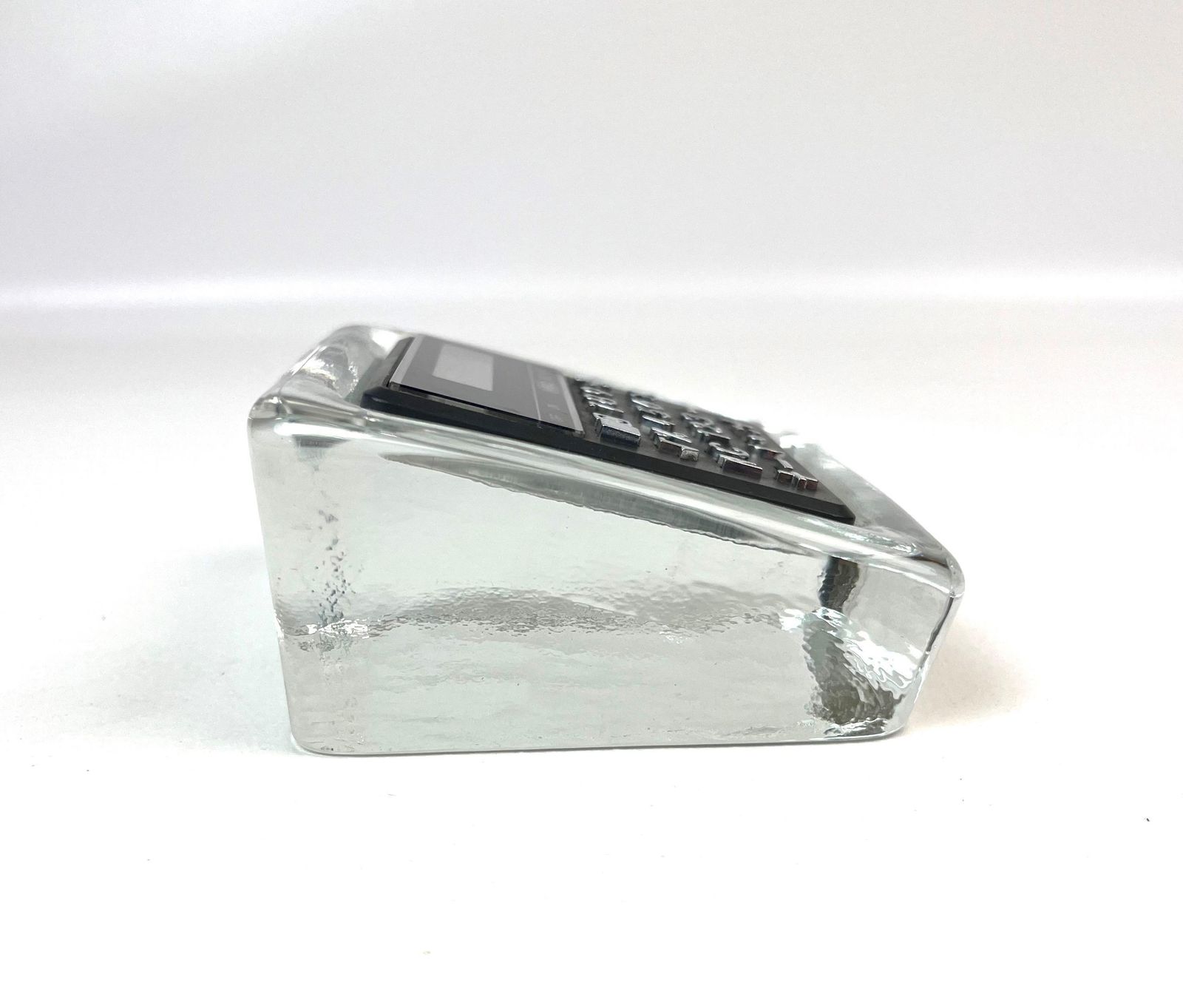 Rare Mid Century Ice Glass Block Working Calculator By Mbo Minimalist Office Decoration Paperweight photo Home Decor
