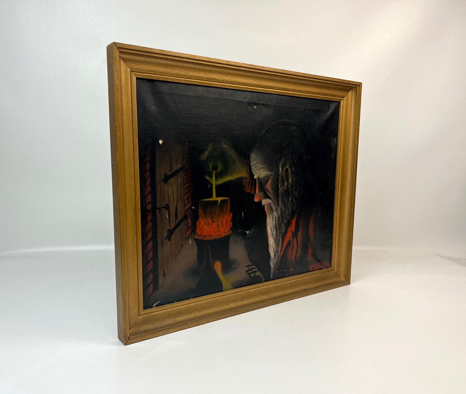 Rare Antique Alchemist In Laboratory Oil Painting Scientist Philosophers Stone Signed Mitaine photo 670.0