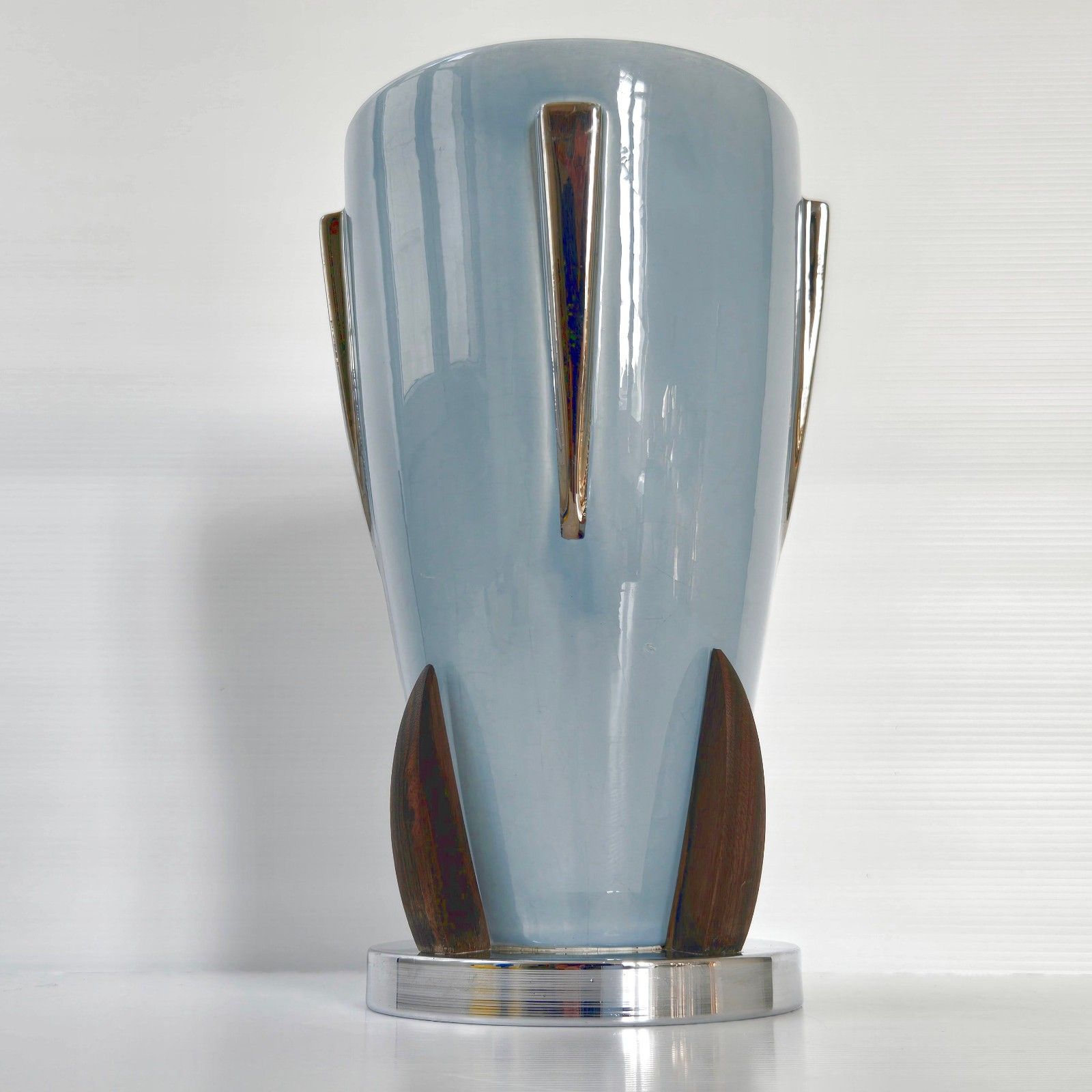 Vintage Scandinavian 1920 Ceramic Rosewood Chrome Art Deco Vase 20s Retro photo furniture