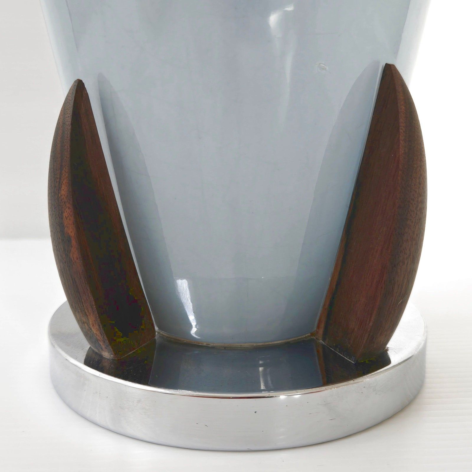 Vintage Scandinavian 1920 Ceramic Rosewood Chrome Art Deco Vase 20s Retro photo 641.0
