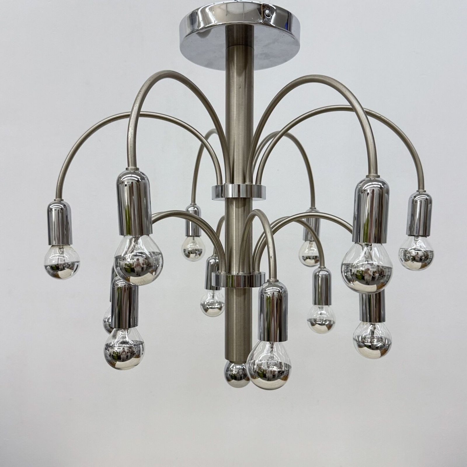 photo vintage Vintage Plafondlamp Van Verchroomd Messing Van Sciolari, Jaren 1970