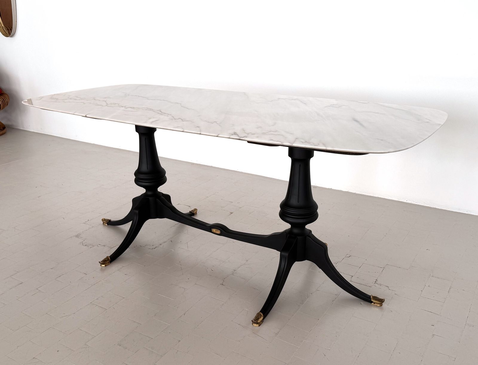 Italian Midcentury Sculptural Dining Room Table With Marble Top, 1950s photo Furniture