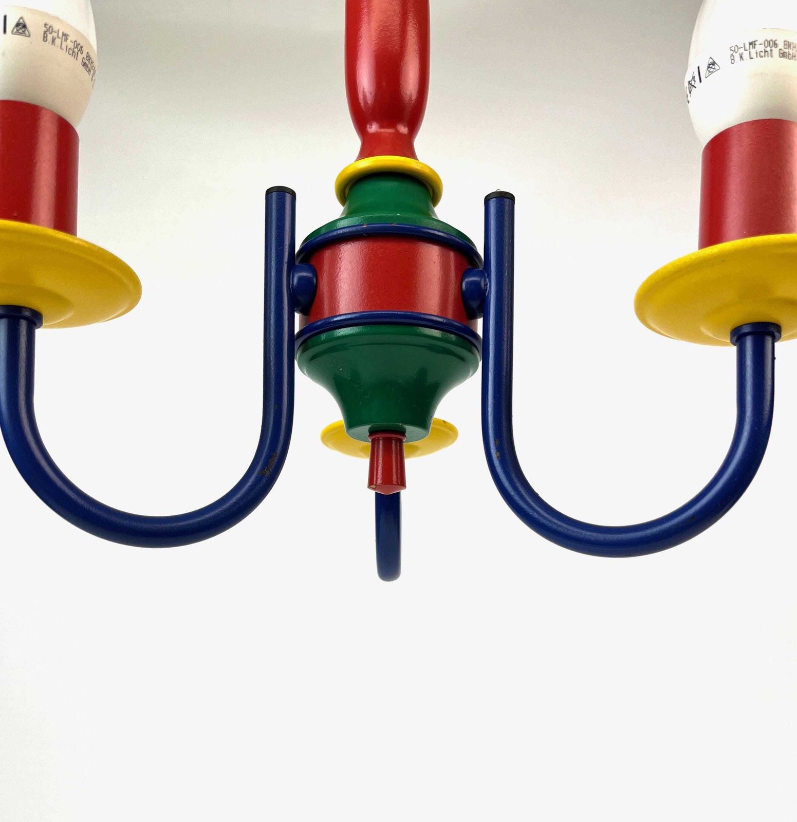 Rare Colorful Small 80s Postmodern Mid Century Chandelier Memphis Age Hanging Lamp photo for sale