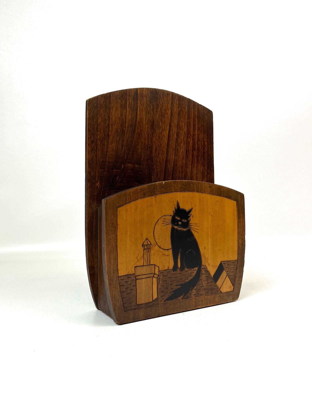 Rare Beautiful Antique Art Deco Wooden Hand Made Antique Cat Wall Storage Holder