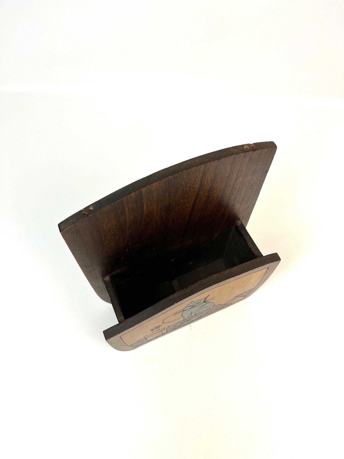 Rare Beautiful Antique Art Deco Wooden Hand Made Antique Cat Wall Storage Holder photo for sale