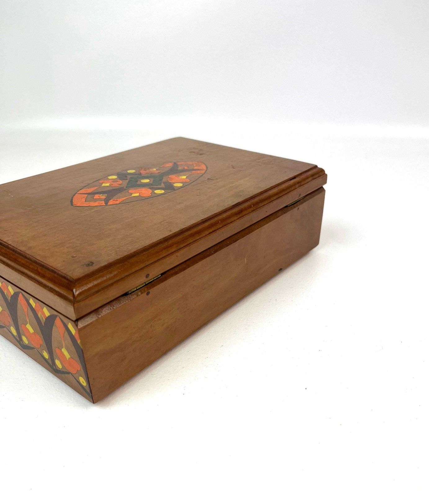 Rare Antique Art Nouveau Wooden Hand Painted Jewelry Box With Lock & Key photo vinterior