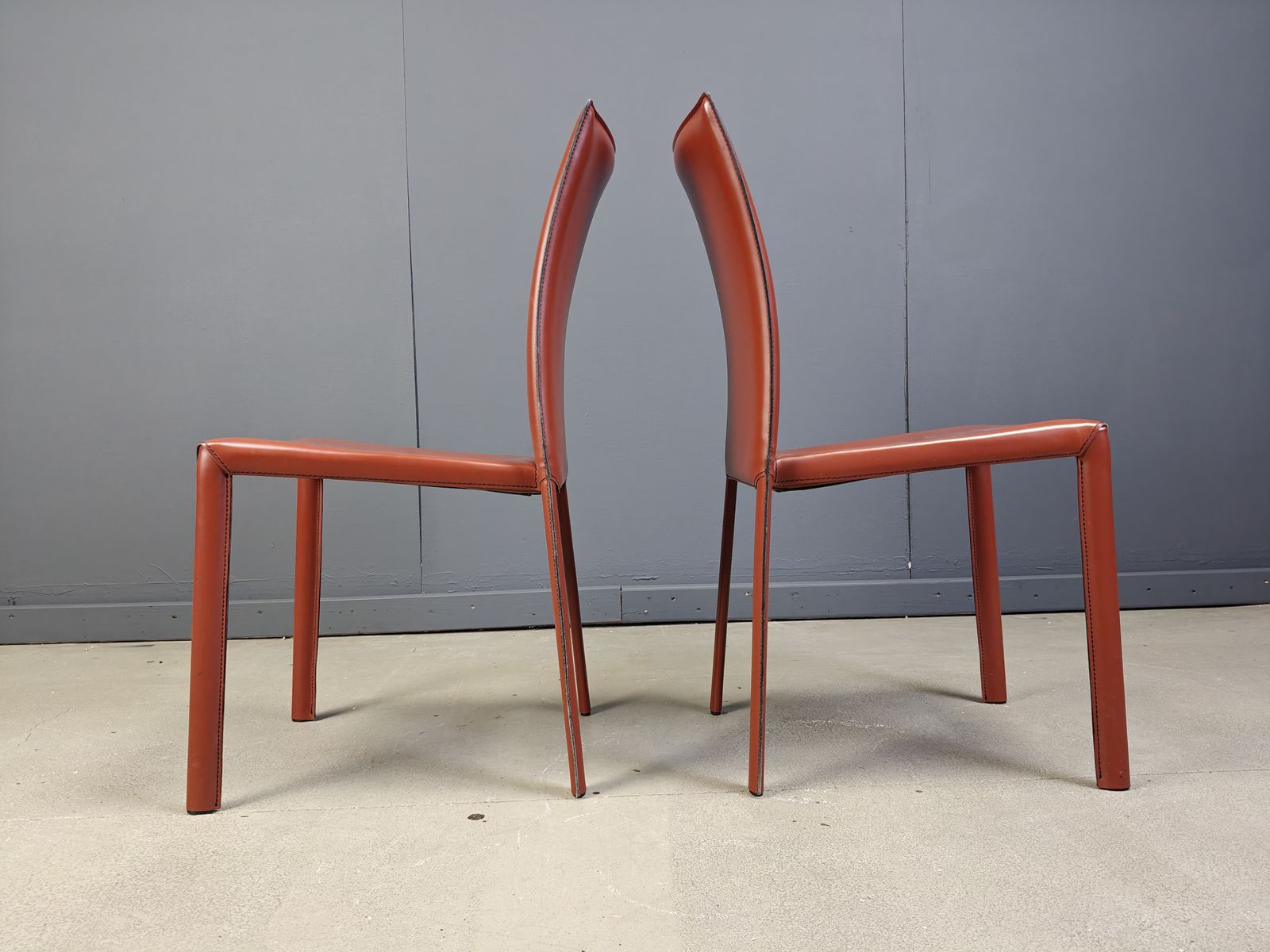Red Leather Italian Dining Chairs, 1980s   Set Of 6 photo vinterior