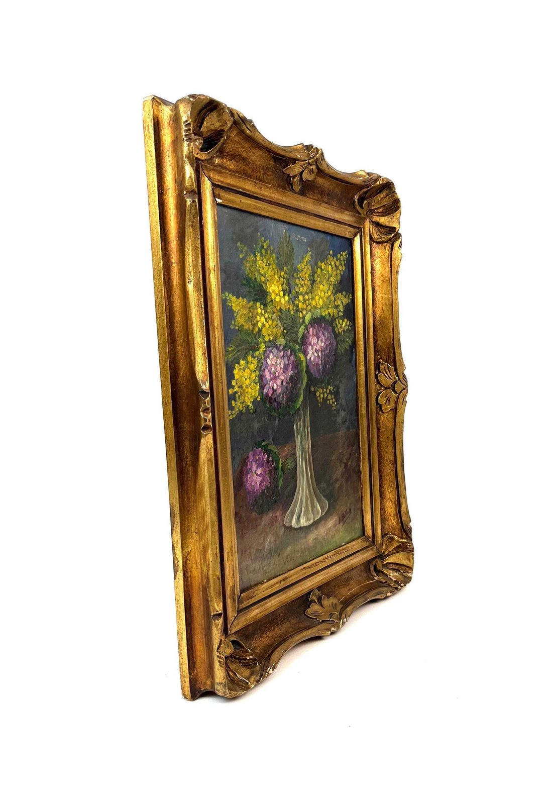 Antique French Hydrangeas Floral Still Life Oil Painting Flowers Signed By E .Billon Framed photo vintage