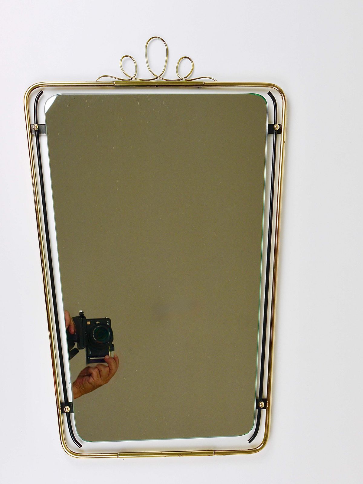 Midcentury Modern Brass Loops Wire Wall Mirror, Italy, 1950s