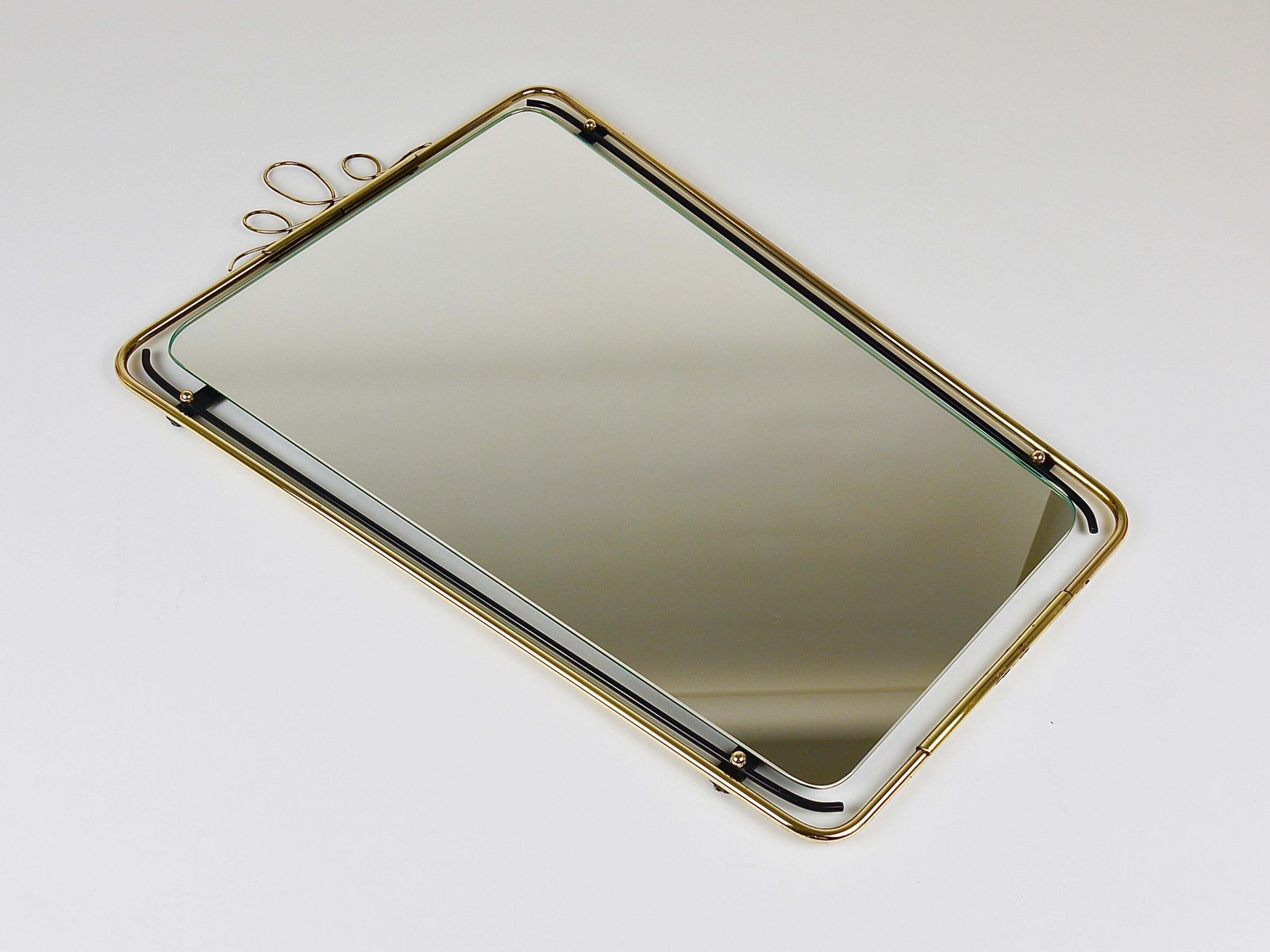 Midcentury Modern Brass Loops Wire Wall Mirror, Italy, 1950s photo for sale