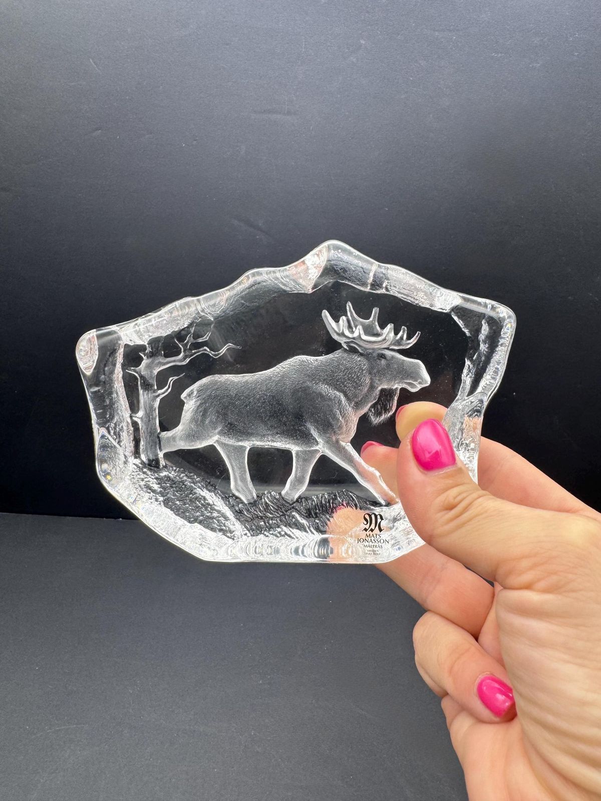 Mats Jonasson For Maleras Crystal Moose Ornament, Collectable Swedish Glass photo vinterior