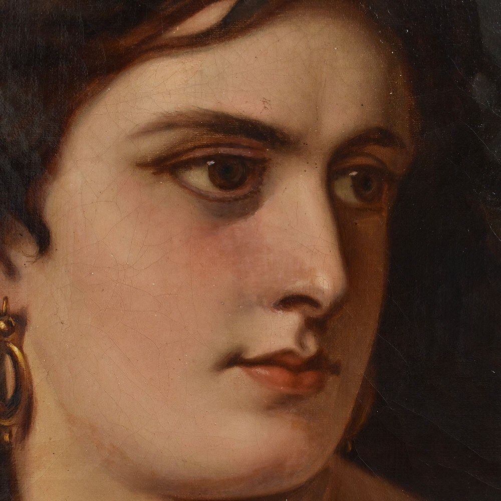 Antique Portrait Painting, Greek Goddess, Muse, Female Portrait, Oil On Canvas, XIX Century. (Qr669) photo vinterior