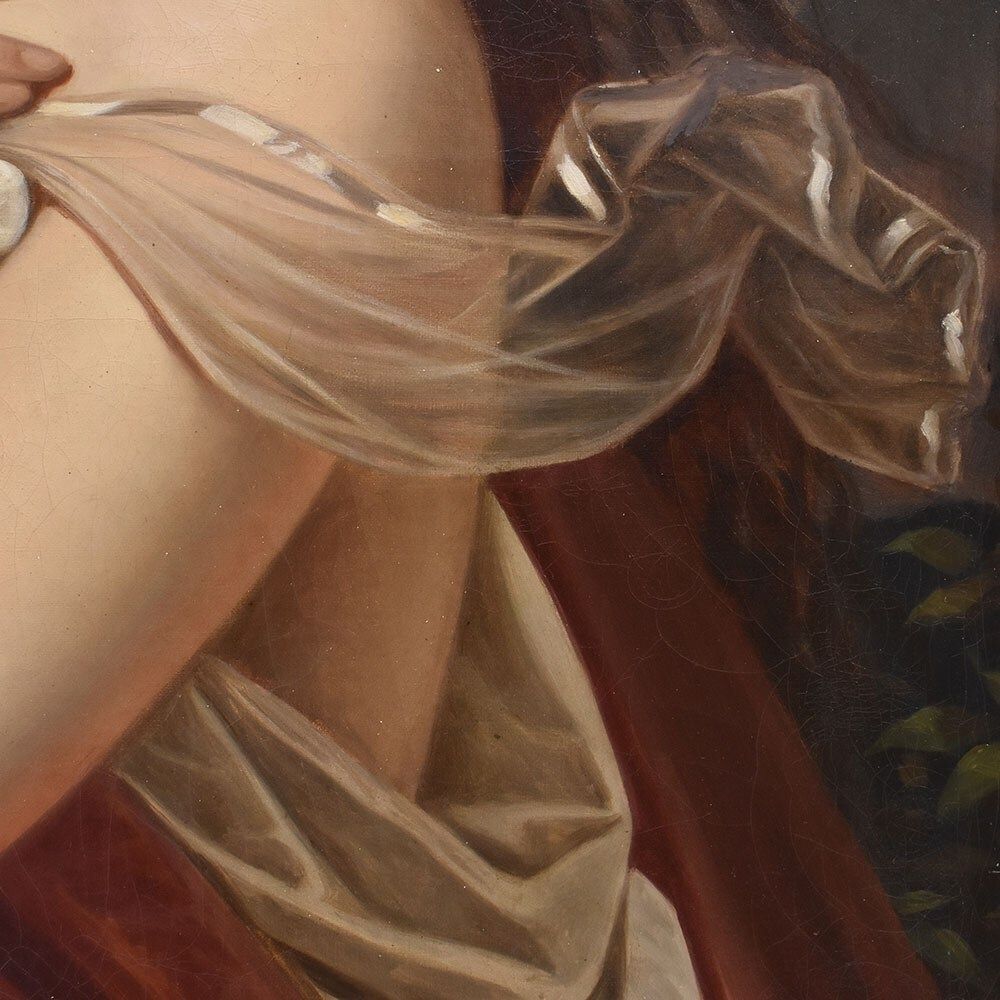 photo furniture Antique Portrait Painting, Greek Goddess, Muse, Female Portrait, Oil On Canvas, XIX Century. (Qr669)