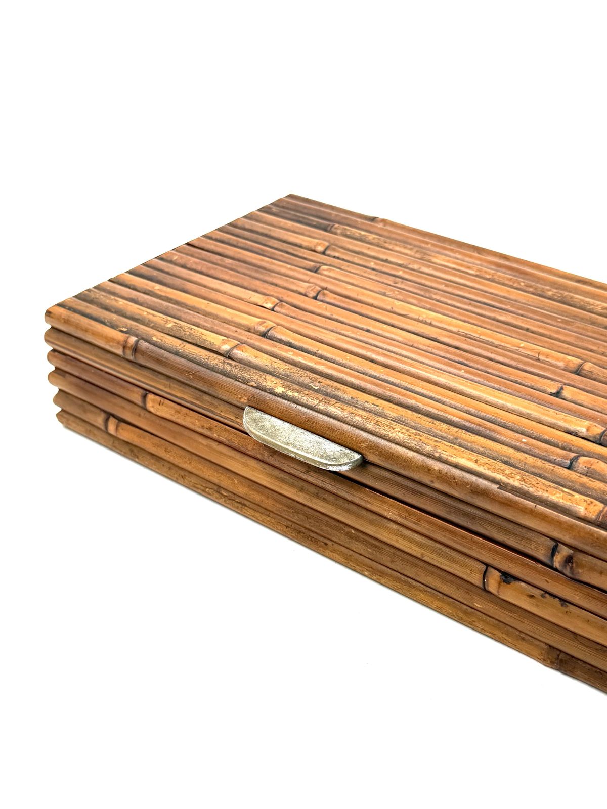 Hollywood Regency Grissinato Bamboo Jewelry Box Gabriella Crespi Style, Rcm Italy 1970 photo 360.0