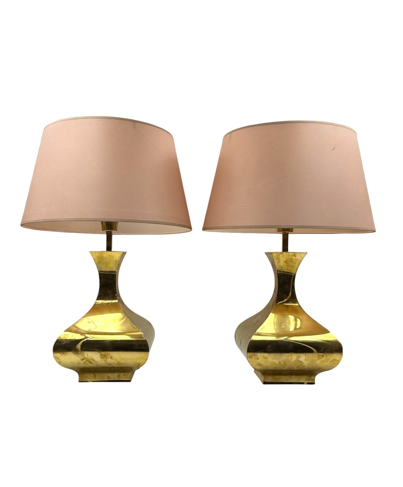 Hollywood Regency Set Of 2 Brass Table Lamps Mod. Piramide, High Society Italy 1970s photo for sale