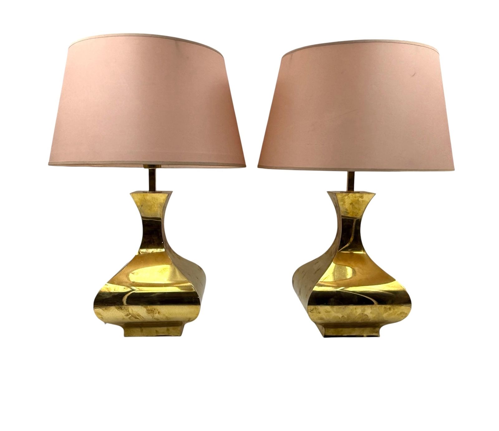 800.0 Hollywood Regency Set Of 2 Brass Table Lamps Mod. Piramide, High Society Italy 1970s photo