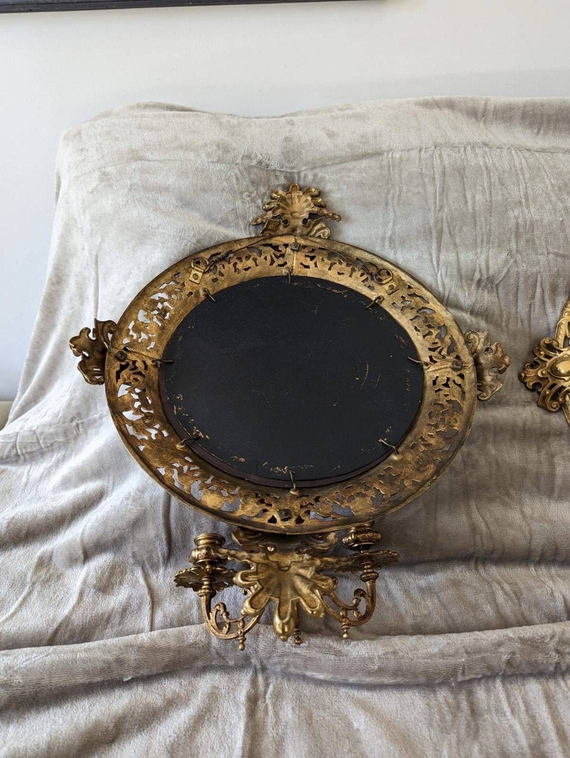 photo for sale A Pair Of Antique Swedish Gilt Brass Mirror Sconces Or Girandoles C1890