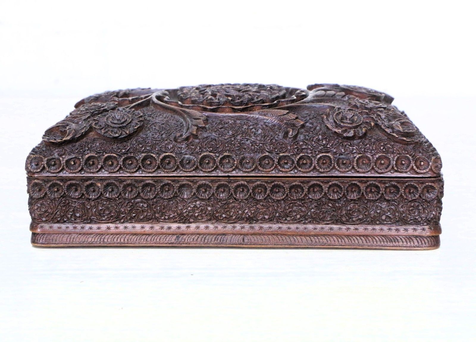 Antique And Outstanding Kashmiri Carved Wooden Box Early 20th C. photo furniture