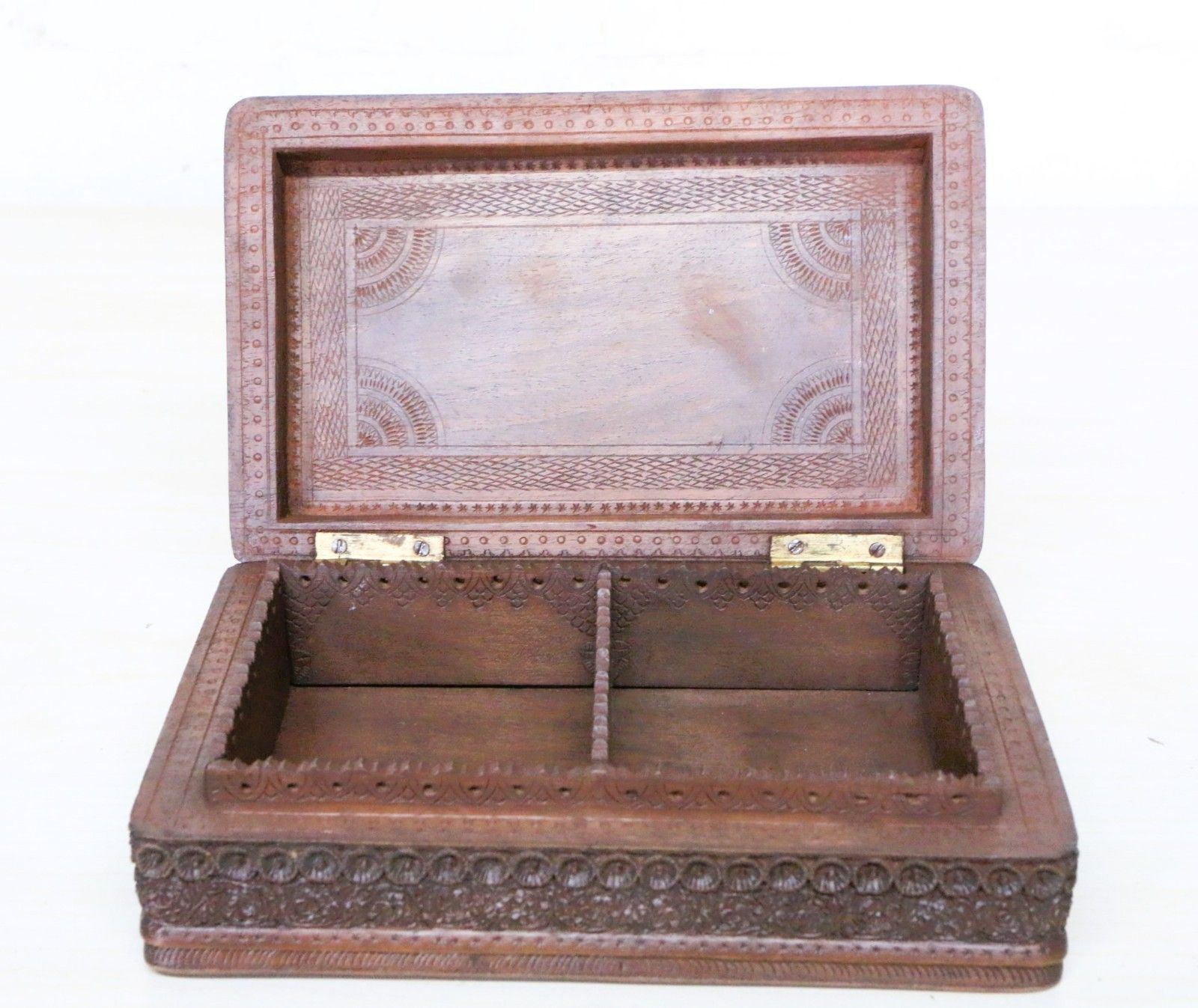 Antique And Outstanding Kashmiri Carved Wooden Box Early 20th C. photo buy