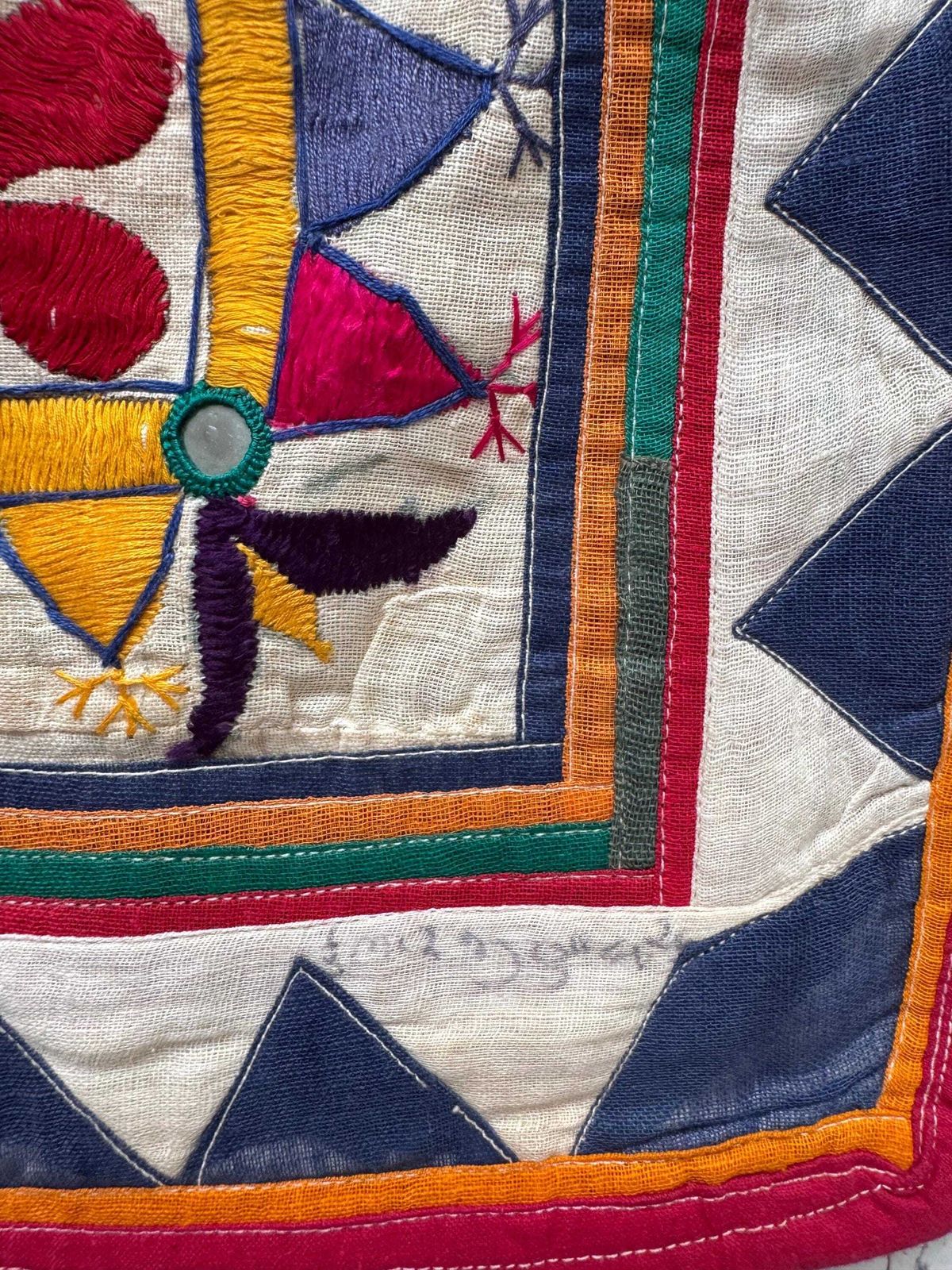 Vintage Indian Wall Hanging, Gujarati Handmade Fabric Wall Decor 86cm X 89cm photo for sale