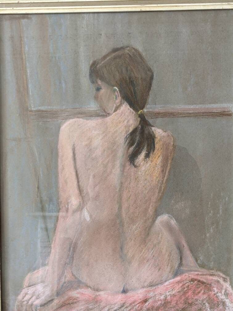 A Pretty Vintage Midcentury Original Pastel Life Portrait Of Woman photo Art