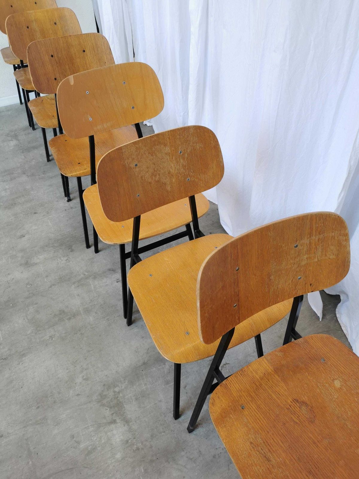 1 Of 7 Vintage School Chairs By Stol Kamnik / 1970s Yugoslavia / Mid Century Wooden And Metal Chairs / Retro Industrial Seating photo for sale