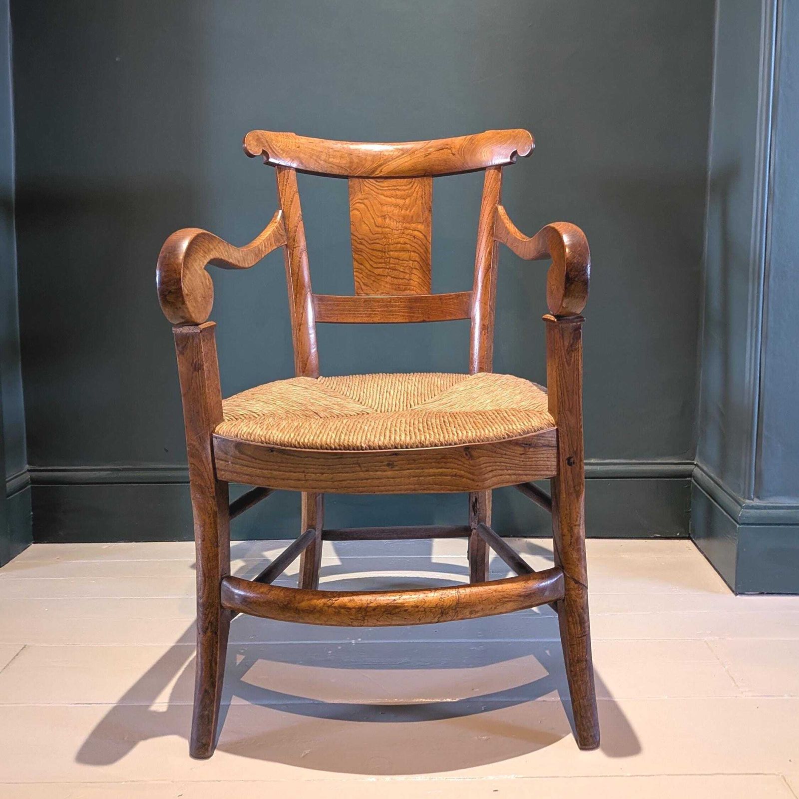 A Provincial French Antique Elm And Ash Armchair With Seagrass Seat C1800