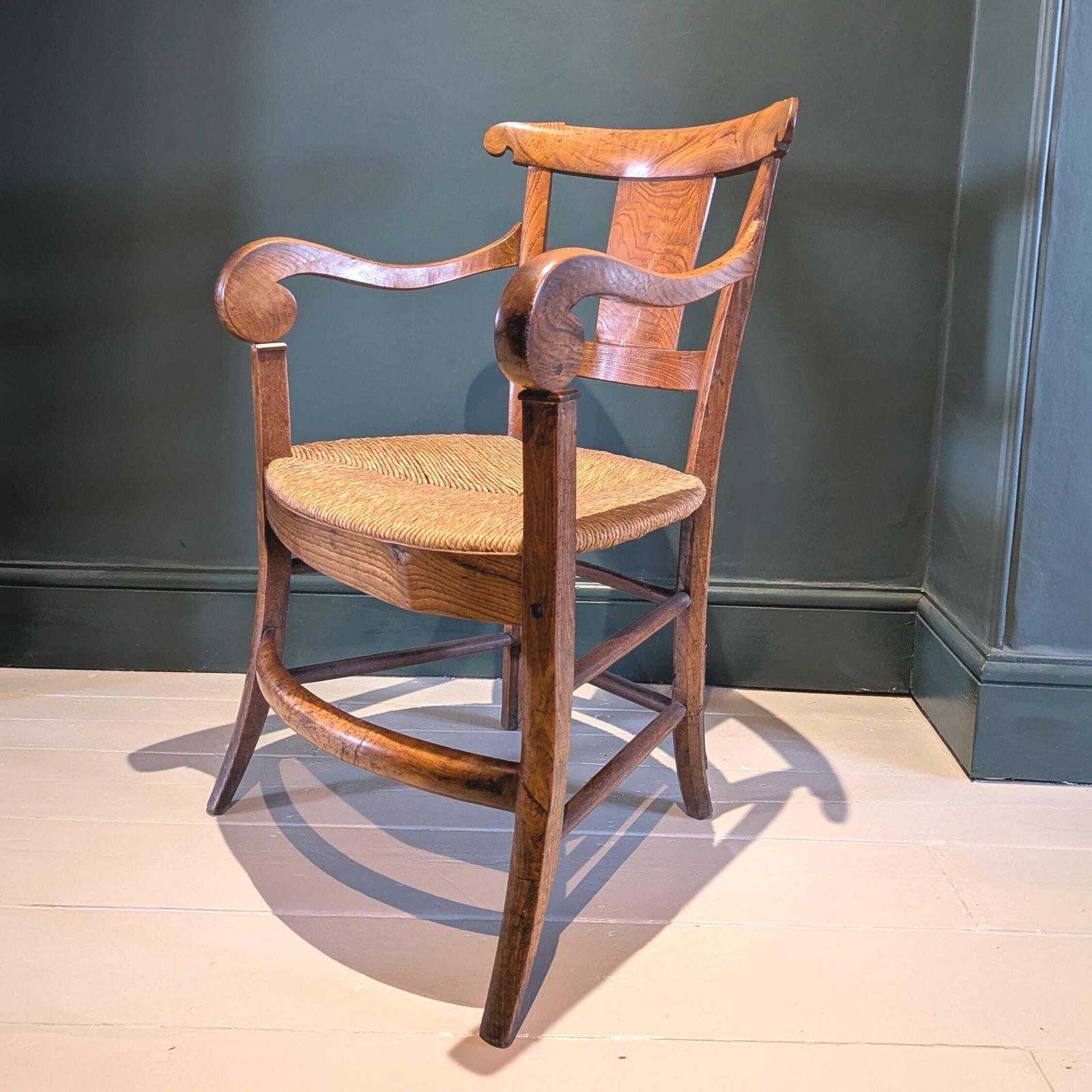 A Provincial French Antique Elm And Ash Armchair With Seagrass Seat C1800 photo for sale