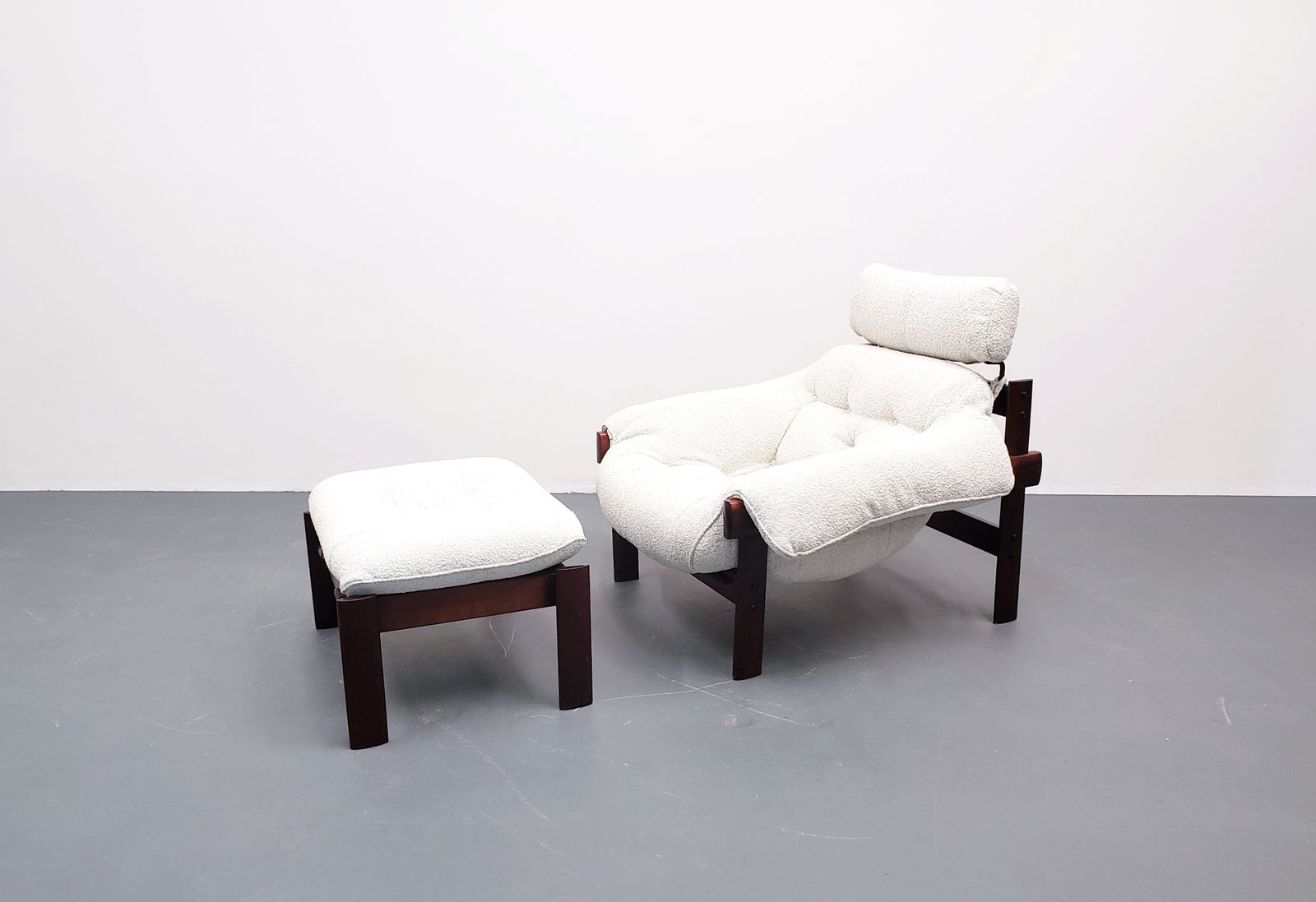 Percival Lafer Armchair And Footstool, Model Mp41 In Premium Ivory Boucle